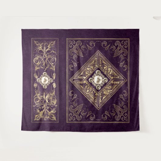 Weelderige Pracht | Paarse en Gouden Juweelachtige Wandkleed (Voorkant (horizontaal))