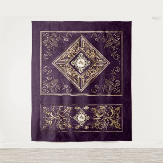 Weelderige Pracht | Paarse en Gouden Juweelachtige Wandkleed (Voorkant)
