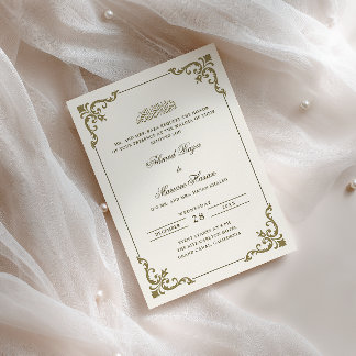 Weelderige Rococo lijst Crème Bruin Walima Ceremon Kaart