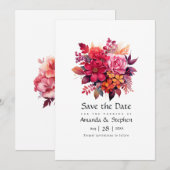 Weelderige Rode Bloemige Bruiloft Save The Date (Voorkant / Achterkant)