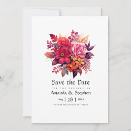 Weelderige Rode Bloemige Bruiloft Save The Date