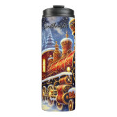 Weelderige Rode Gouden Kerstexpress Thermosbeker (Voorkant)
