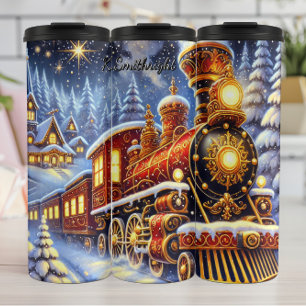 Weelderige Rode Gouden Kerstexpress Thermosbeker
