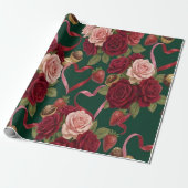 Weelderige Rode Rozen Cadeaupapier (Uitgerold)