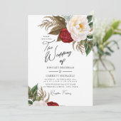 weelderige rood & wit Waterverf pioenrozen bruilof Kaart (Staand voorkant)