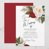 weelderige rood & wit Waterverf pioenrozen bruilof Kaart (Voorkant / Achterkant)