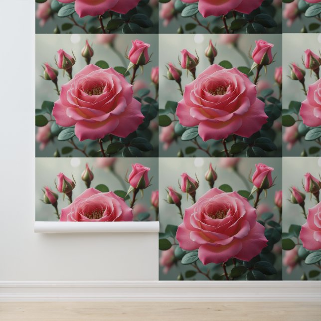 Weelderige Roze Bloemen Verwijderbare Wandkunst Behang (Applicatie)