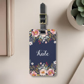 Weelderige Roze Bloemige Navy Blauwe Aangepaste Na Bagagelabel