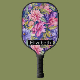 Weelderige Roze en Paarse Bloemen Persoonlijk Gema Pickleball Paddle