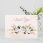 Weelderige Roze Gouden Aquarel Bloemige Bedankkaar Bedankkaart (Staand voorkant)