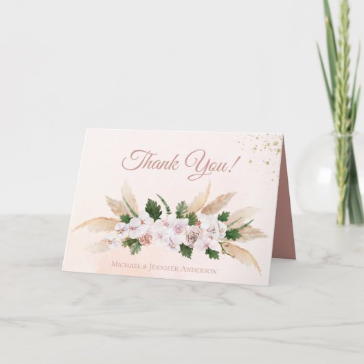 Weelderige Roze Gouden Aquarel Bloemige Dankjewel Bedankkaart (Voorkant)