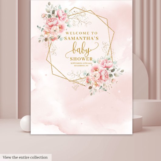 Weelderige roze gouden baby shower fotocabine wandkleed