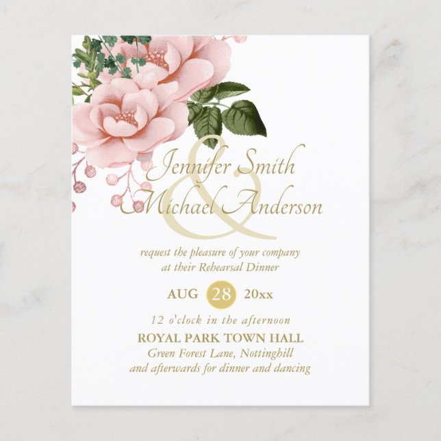 Weelderige Roze Gouden Rozen Boeket Proefbruiloft (Voorkant)