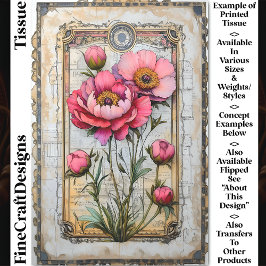 Weelderige roze pioenen op verouderd perkament DA1 Tissuepapier