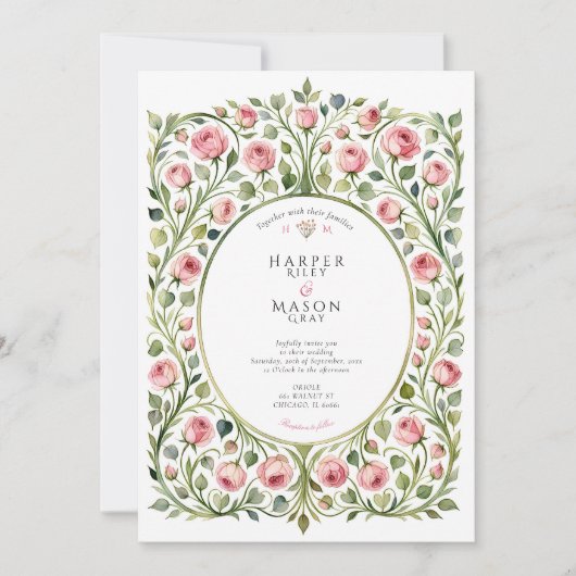 Weelderige Roze Tuin Vintage Wedding Kaart (Voorkant)