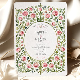 Weelderige Roze Tuin Vintage Wedding Kaart