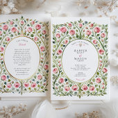 Weelderige Roze Tuin Vintage Wedding Kaart