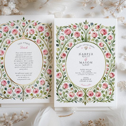 Weelderige Roze Tuin Vintage Wedding Kaart