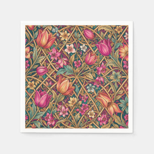 Weelderige Roze Tulp Bloemmotief in William Morris Servet