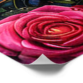 Weelderige Rozen die een volle maan in een Sterren Poster (Hoek)