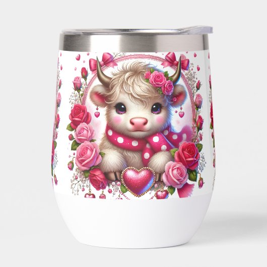 Weelderige Rozen Highland Koe Stemless Wine Tumble (Links)