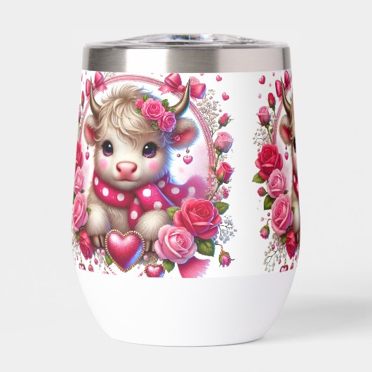 Weelderige Rozen Highland Koe Stemless Wine Tumble (Voorkant)