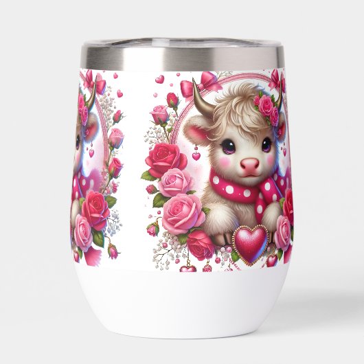 Weelderige Rozen Highland Koe Stemless Wine Tumble (Achterkant)