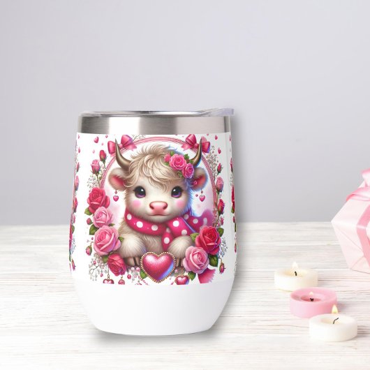 Weelderige Rozen Highland Koe Stemless Wine Tumble