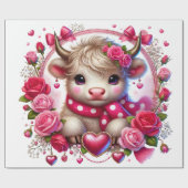 Weelderige Rozen Highland Koe Valentijns Cadeaupapier (Vlak)