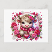 Weelderige Rozen Highland Koe Valentijns Feestdagenkaart (Voorkant)