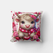 Weelderige Rozen Highland Koe Valentijns Kussen (Voorkant)