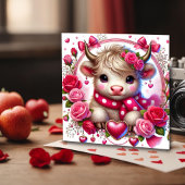 Weelderige Rozen Highland Koe Valentijnskaart Feestdagenkaart