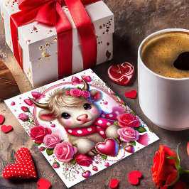 Weelderige Rozen Highland Koe Valentijnskaart Feestdagenkaart