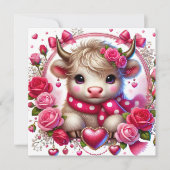 Weelderige Rozen Highland Koe Valentijnskaart Feestdagenkaart (Voorkant)