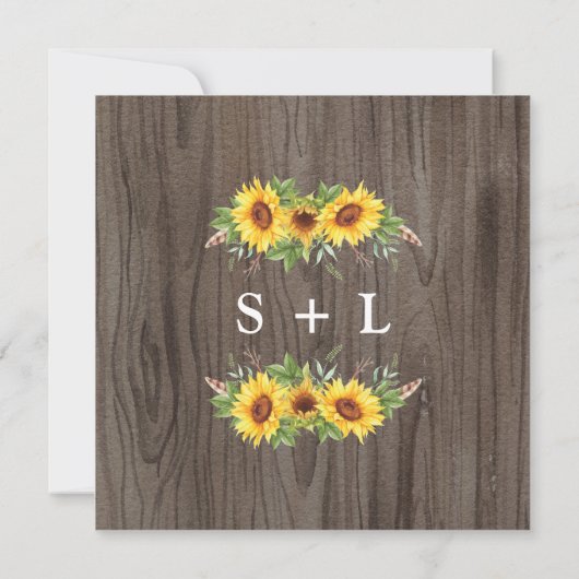 weelderige rustieke Waterverf zonnebloemen bruilof Kaart (Achterkant)