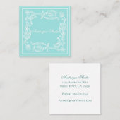 Weelderige Scroll en Lijst Aqua en Wit Decoratief Vierkante Visitekaartje (Voorkant / Achterkant)