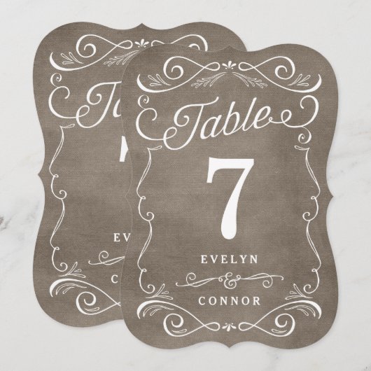 Weelderige Scrolls Bewerkbare Kleur Tafel Nummerka Kaart (Voorkant / Achterkant)