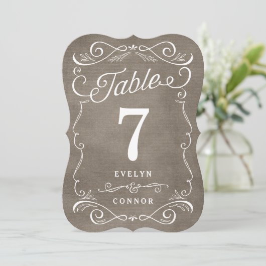 Weelderige Scrolls Bewerkbare Kleur Tafel Nummerka Kaart (Staand voorkant)