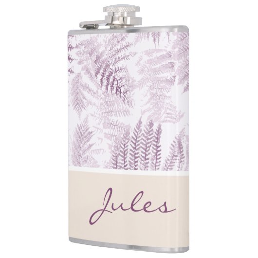 Weelderige Serene Pink Ferns op Sinaasappel Heupfles (Links)