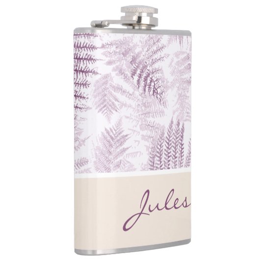 Weelderige Serene Pink Ferns op Sinaasappel Heupfles (Rechts)