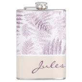 Weelderige Serene Pink Ferns op Sinaasappel Heupfles (Voorkant)