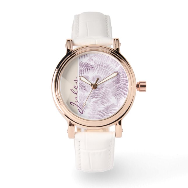 Weelderige Serene Pink Ferns op Sinaasappel Horloge (Voorkant)