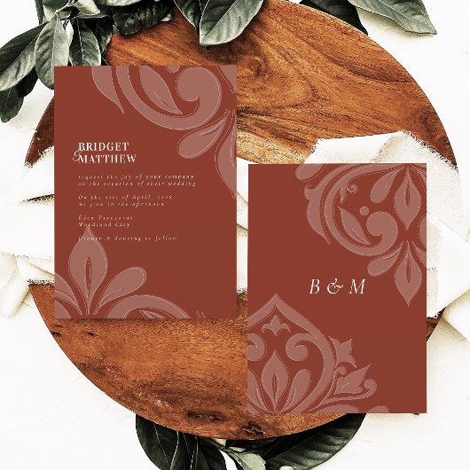 Weelderige Sienna Smaakvolle Classic Script Damask Kaart