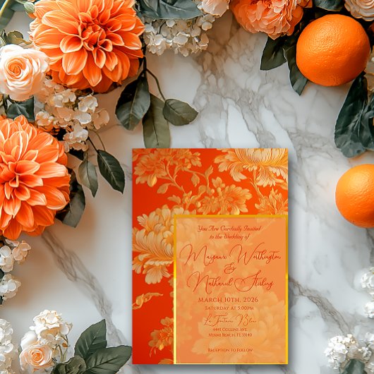 Weelderige Sinaasappel en gouden Mandarijn Bloemen Kaart