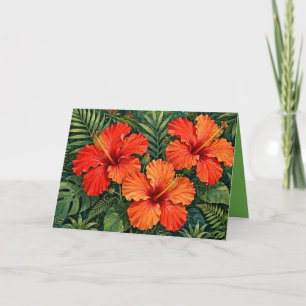 Weelderige Sinaasappel Hibiscus Jungle Bloemen Tro Bedankkaart