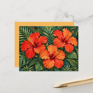 Weelderige Sinaasappel Hibiscus Jungle Bloemen Tro Briefkaart