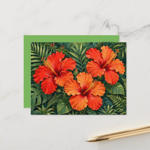 Weelderige Sinaasappel Hibiscus Jungle Bloemen Tro Briefkaart