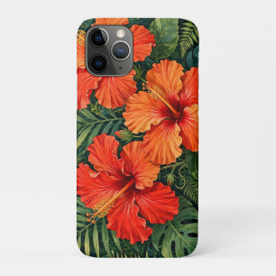 Weelderige Sinaasappel Hibiscus Jungle Bloemen Tro Case-Mate iPhone Case
