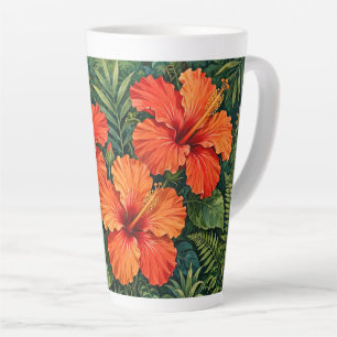 Weelderige Sinaasappel Hibiscus Jungle Bloemen Tro Latte Mok