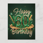 Weelderige Smaragdgroene en Gouden 60e Verjaardag Briefkaart (Voorkant)